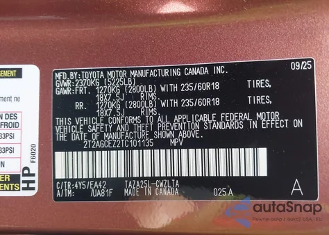 2026 Lexus Nx Nx 350 z USA, uszkodzony, nr VIN 2T2AGCEZ2TC101135
